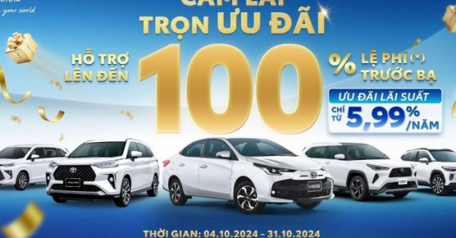 Sở hữu xe Toyota liền tay, nhận ngay ưu đãi 100% lệ phí trước bạ