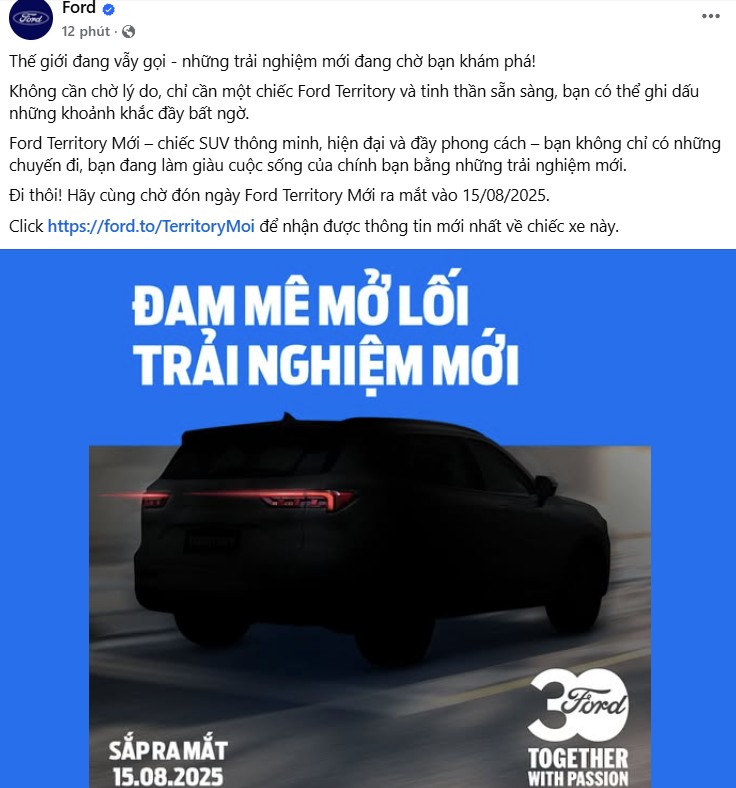 Ford Territory 2025 chốt lịch ra mắt tại Việt Nam