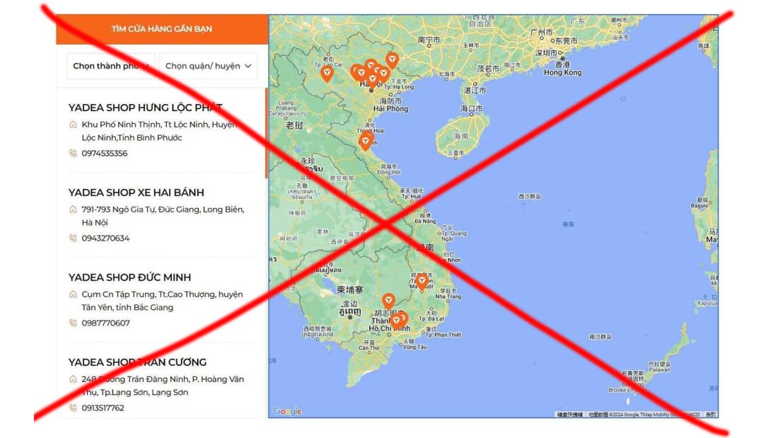 Yadea Việt Nam sử dụng bản đồ thiếu thông tin hai quần đảo Hoàng Sa và Trường Sa