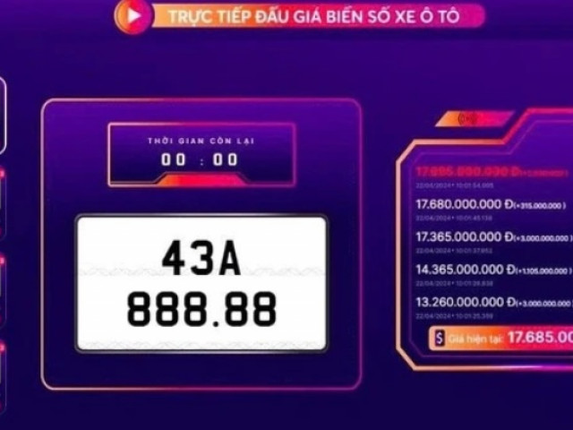 Đấu giá lại biển số 43A-888.88 với giá khởi điểm 500 triệu đồng