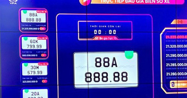 Biển số 88A-888.88 có giá trúng đấu giá hơn 21 tỷ đồng